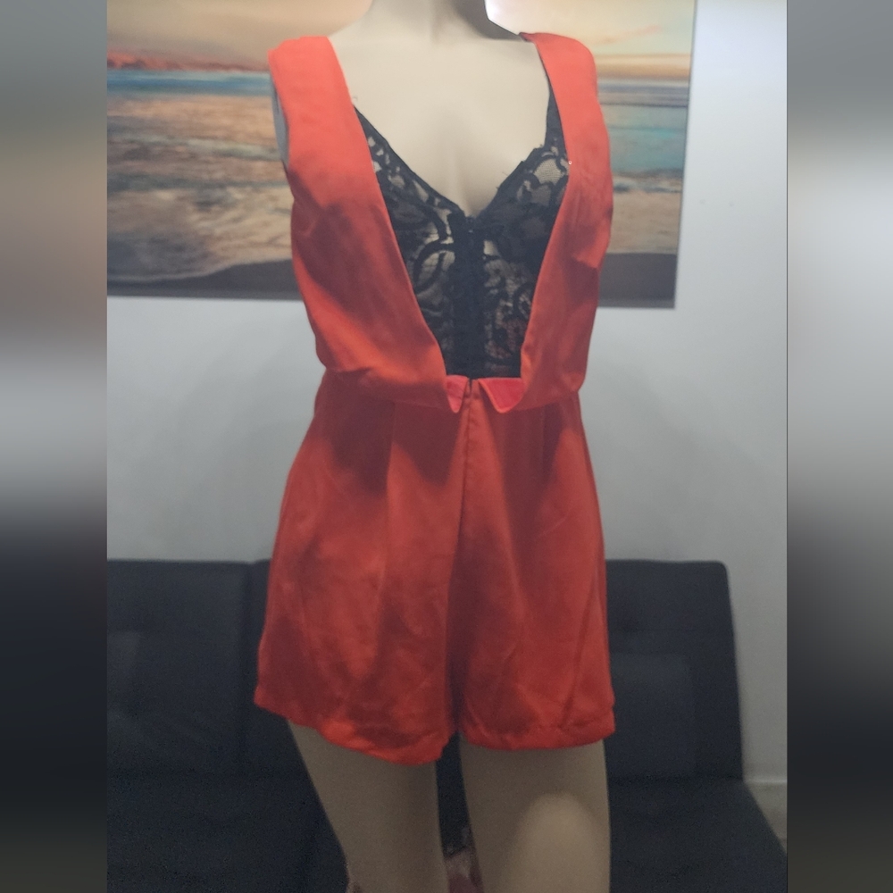 Topshop Red and Black Chemise with Lace Details